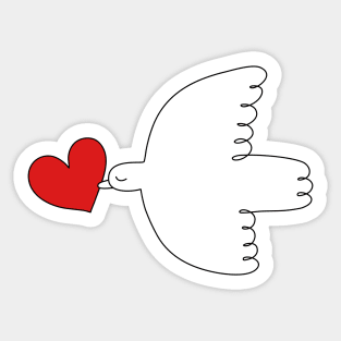 The Dove of Love - line drawn bird with a heart by Cecca Designs for Valentines Sticker